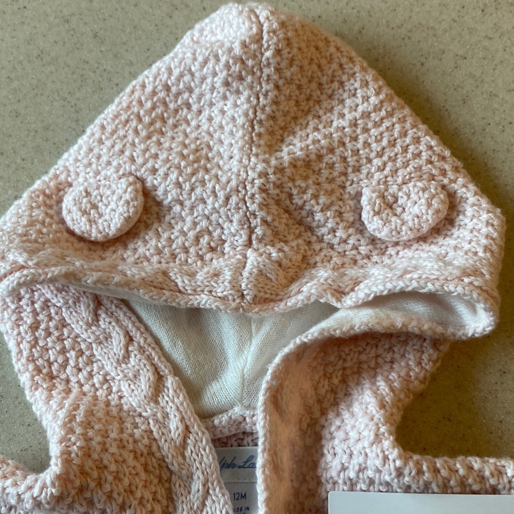NWT Ralph Lauren Baby Pink Knit Hooded Sweater Size 12 Months - Picture 5 of 16